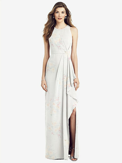 【STYLE: 6818】Sleeveless Chiffon Dress with Draped Front Slit【COLOR: Spring Fling】