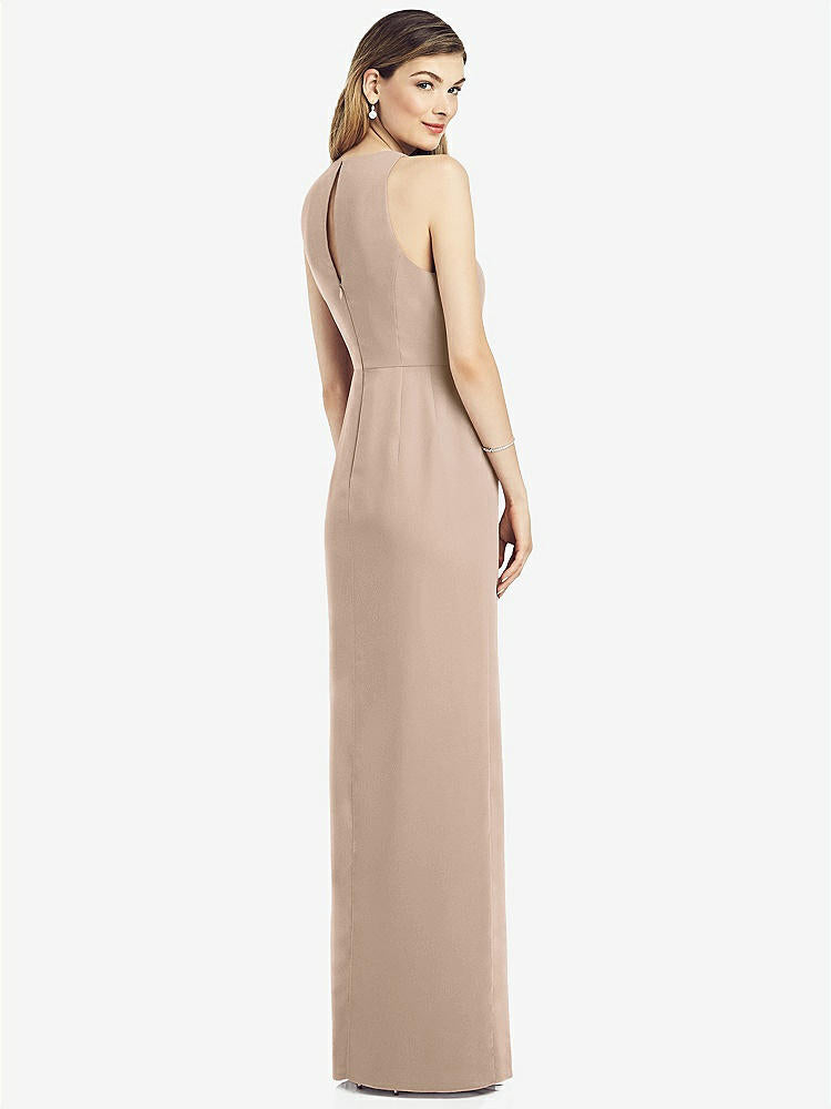【STYLE: 6818】Sleeveless Chiffon Dress with Draped Front Slit【COLOR: Topaz】
