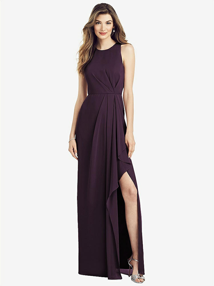 【NEW】【STYLE: 6818】ノースリーブ シフォン ドレス ドレープ フロント スリット【COLOR: Aubergine】【SIZE: 00-30W】