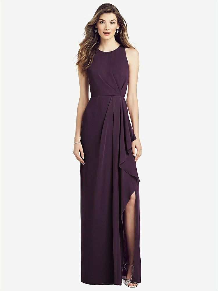【NEW】【STYLE: 6818】ノースリーブ シフォン ドレス ドレープ フロント スリット【COLOR: Aubergine】【SIZE: 00-30W】