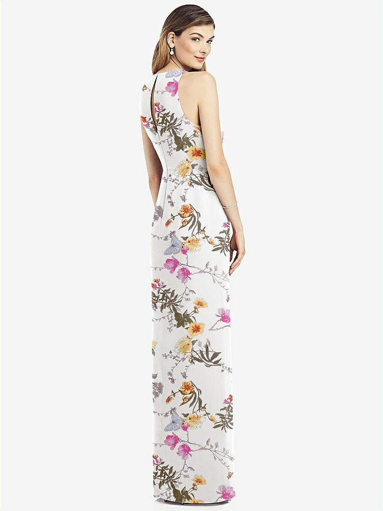 【NEW】【STYLE: 6818】ノースリーブ シフォン ドレス ドレープ フロント スリット【COLOR: Butterfly Botanica Ivory】【SIZE: 00-30W】