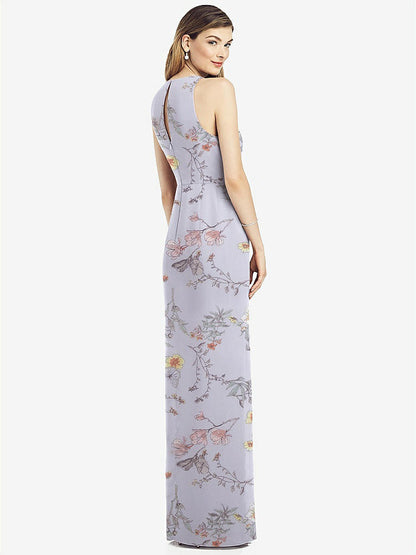 【NEW】【STYLE: 6818】ノースリーブ シフォン ドレス ドレープ フロント スリット【COLOR: Butterfly Botanica Silver Dove】【SIZE: 00-30W】