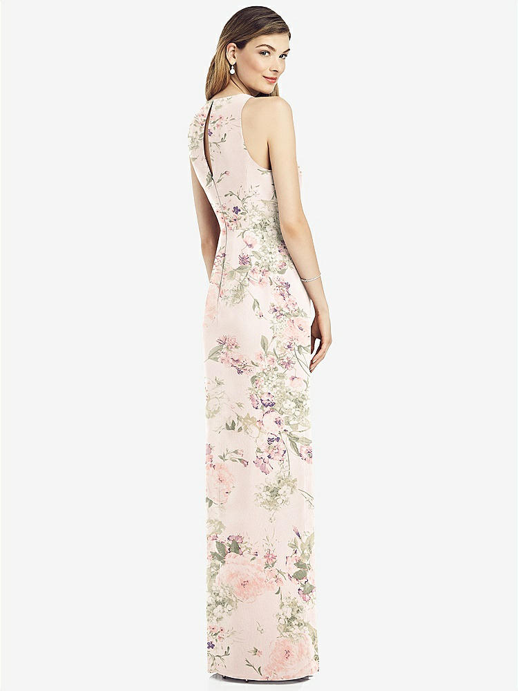 【STYLE: 6818】Sleeveless Chiffon Dress with Draped Front Slit【COLOR: Blush Garden】