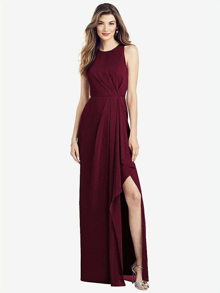【NEW】【STYLE: 6818】ノースリーブ シフォン ドレス ドレープ フロント スリット【COLOR: Cabernet】【SIZE: 00-30W】
