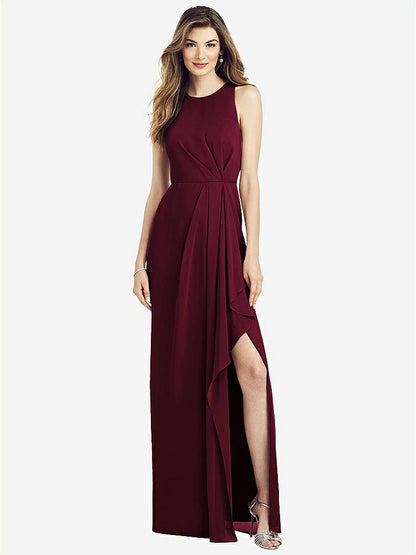 【NEW】【STYLE: 6818】ノースリーブ シフォン ドレス ドレープ フロント スリット【COLOR: Cabernet】【SIZE: 00-30W】
