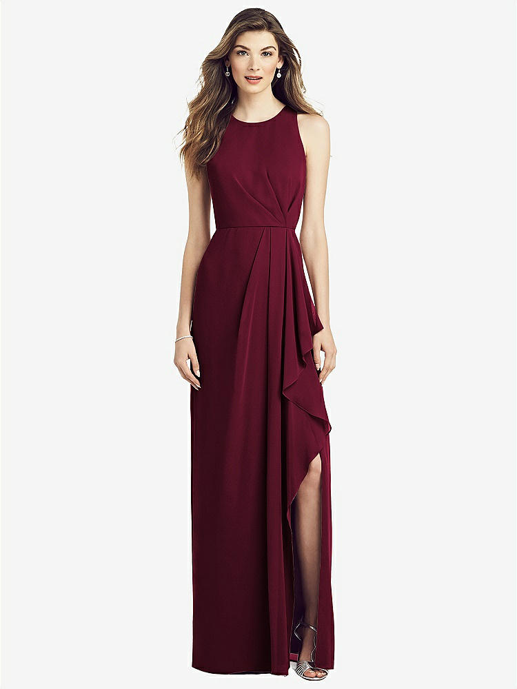 【NEW】【STYLE: 6818】ノースリーブ シフォン ドレス ドレープ フロント スリット【COLOR: Cabernet】【SIZE: 00-30W】