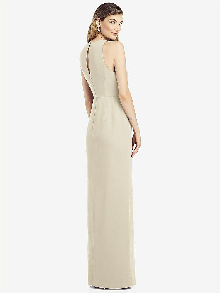 【STYLE: 6818】Sleeveless Chiffon Dress with Draped Front Slit【COLOR: Champagne】