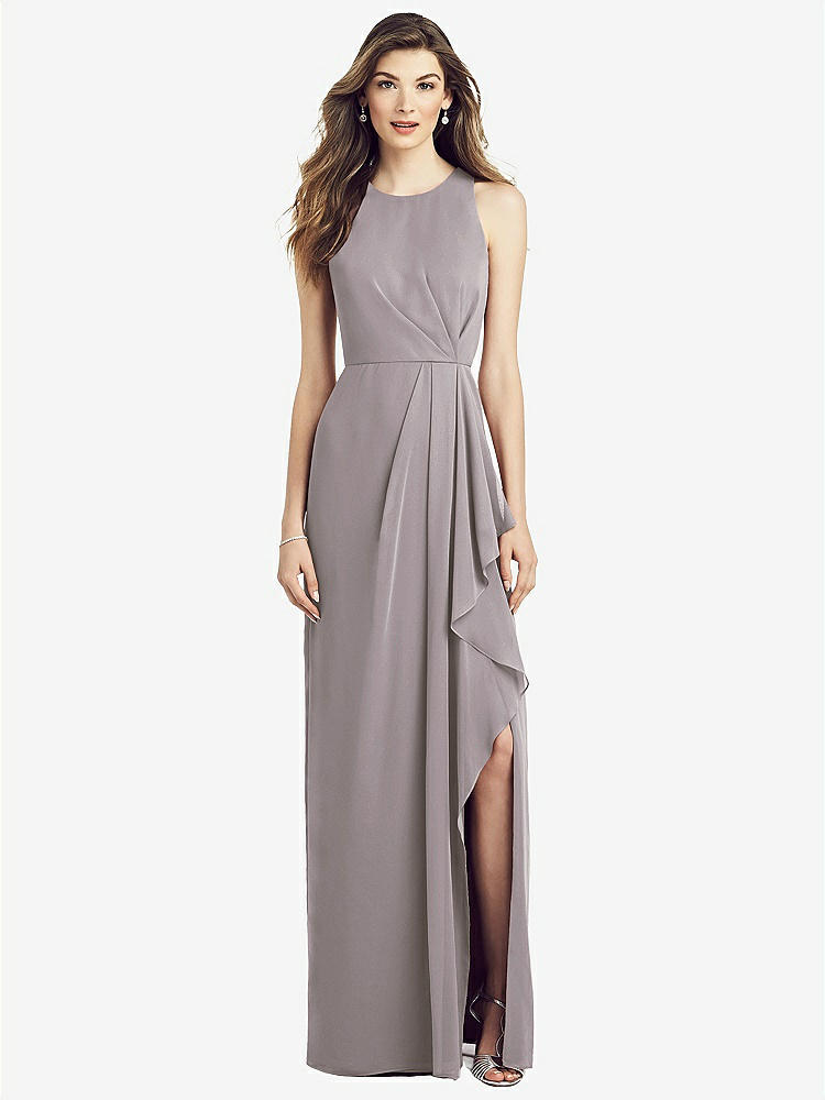 【NEW】【STYLE: 6818】ノースリーブ シフォン ドレス ドレープ フロント スリット【COLOR: Cashmere Gray】【SIZE: 00-30W】