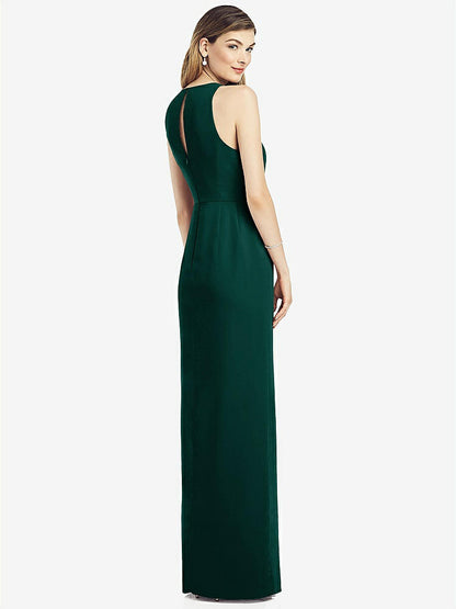 【NEW】【STYLE: 6818】ノースリーブ シフォン ドレス ドレープ フロント スリット【COLOR: Evergreen】【SIZE: 00-30W】