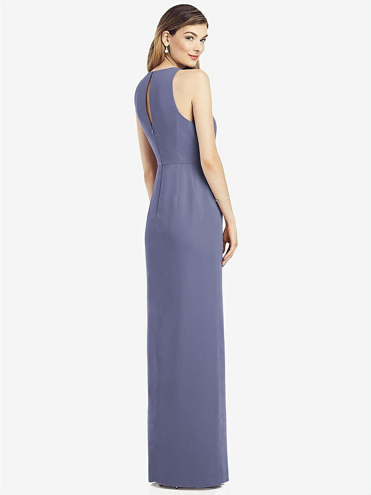 【NEW】【STYLE: 6818】ノースリーブ シフォン ドレス ドレープ フロント スリット【COLOR: French Blue】【SIZE: 00-30W】