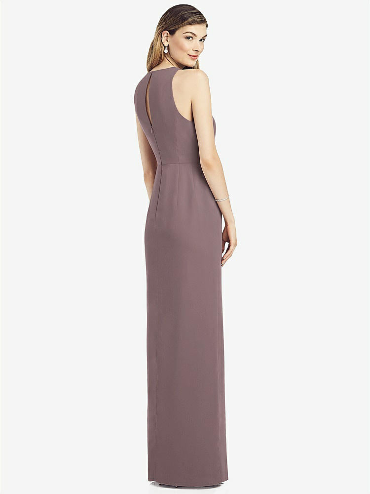 【STYLE: 6818】Sleeveless Chiffon Dress with Draped Front Slit【COLOR: French Truffle】