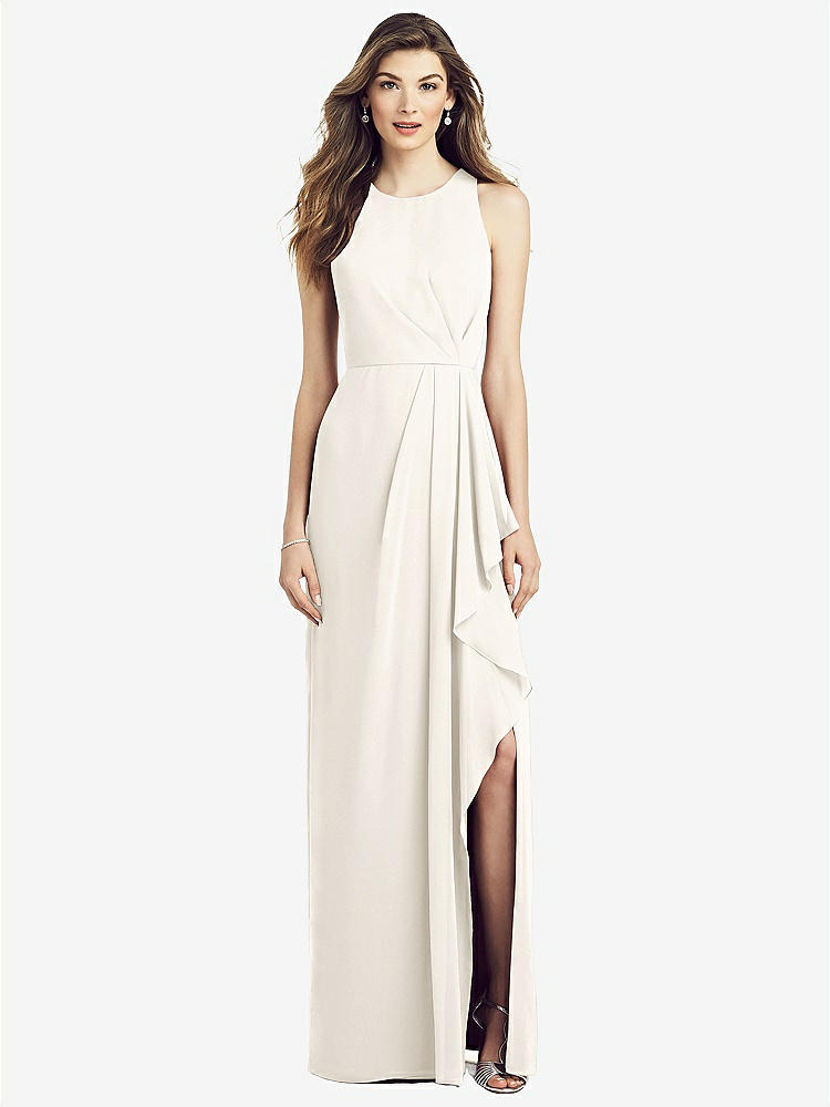 【STYLE: 6818】Sleeveless Chiffon Dress with Draped Front Slit【COLOR: Ivory】