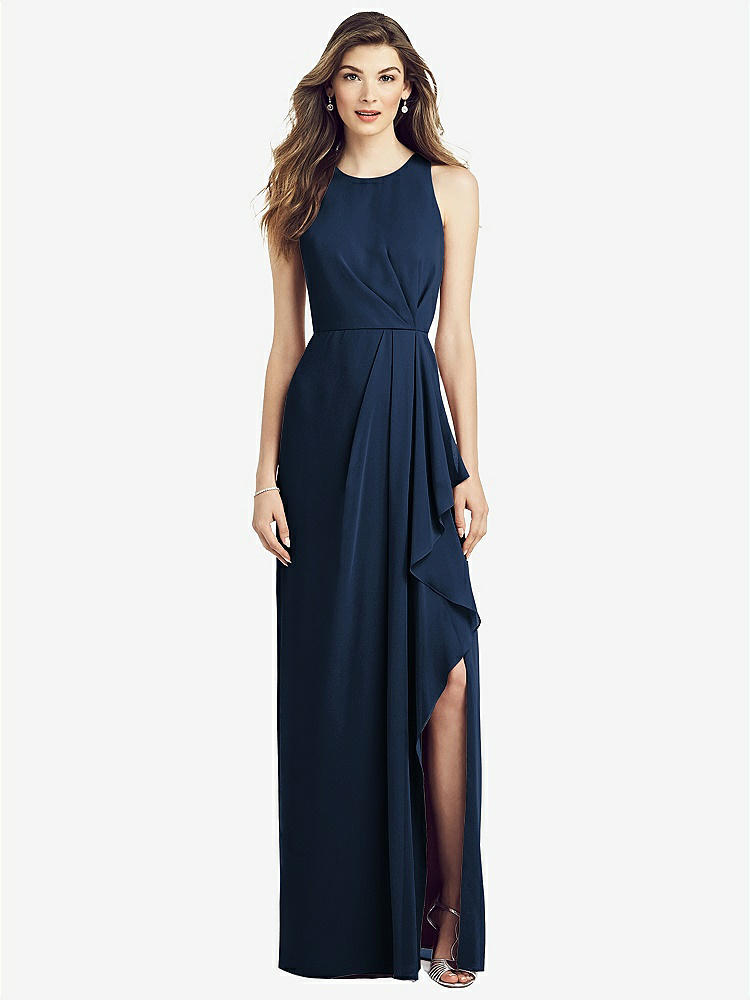 【NEW】【STYLE: 6818】ノースリーブ シフォン ドレス ドレープ フロント スリット【COLOR: Midnight Navy】【SIZE: 00-30W】
