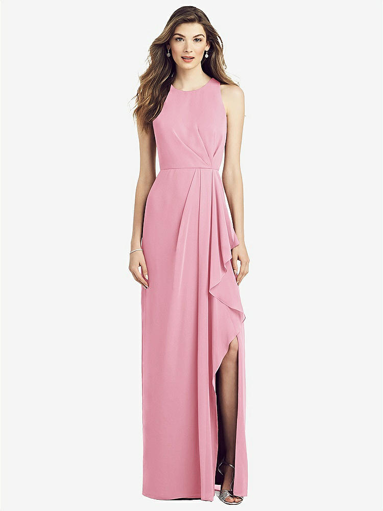 【NEW】【STYLE: 6818】ノースリーブ シフォン ドレス ドレープ フロント スリット【COLOR: Peony Pink】【SIZE: 00-30W】