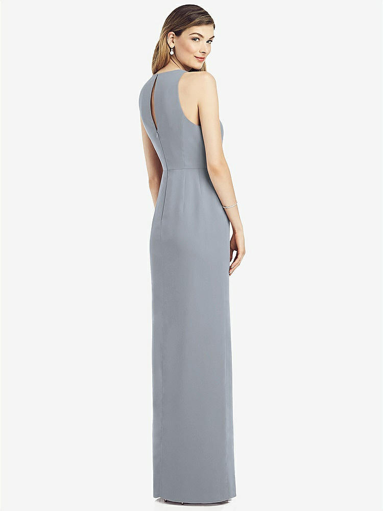 【NEW】【STYLE: 6818】ノースリーブ シフォン ドレス ドレープ フロント スリット【COLOR: Platinum】【SIZE: 00-30W】