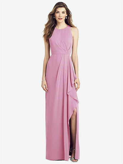 【NEW】【STYLE: 6818】ノースリーブ シフォン ドレス ドレープ フロント スリット【COLOR: Powder Pink】【SIZE: 00-30W】
