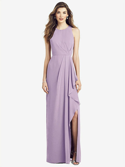 【NEW】【STYLE: 6818】ノースリーブ シフォン ドレス ドレープ フロント スリット【COLOR: Pale Purple】【SIZE: 00-30W】