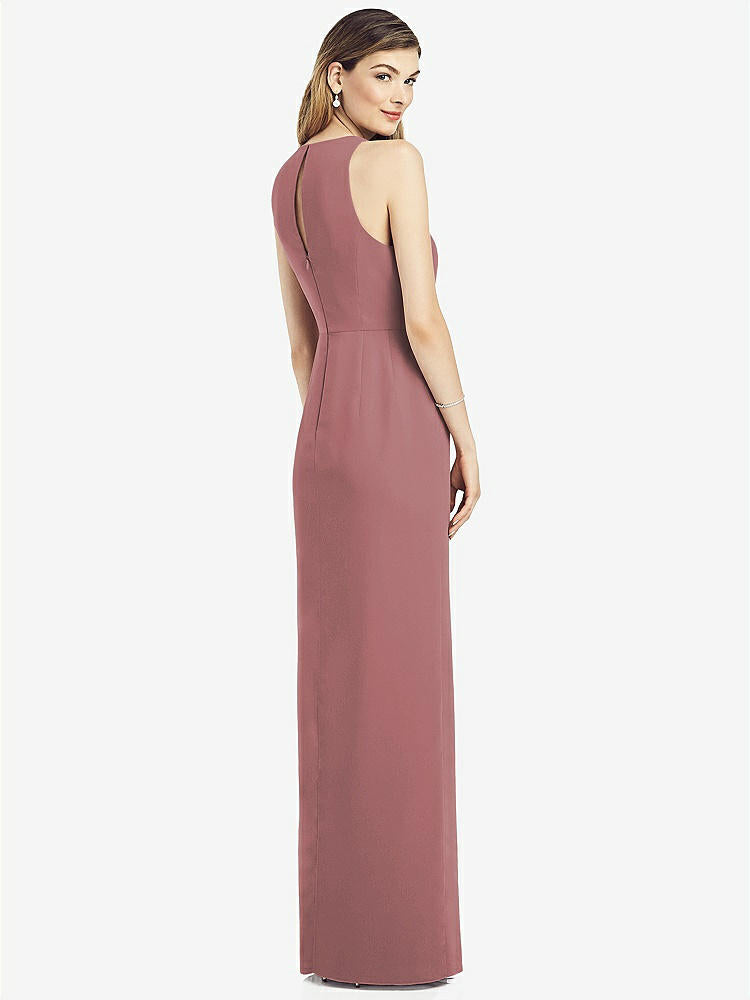 【STYLE: 6818】Sleeveless Chiffon Dress with Draped Front Slit【COLOR: Rosewood】