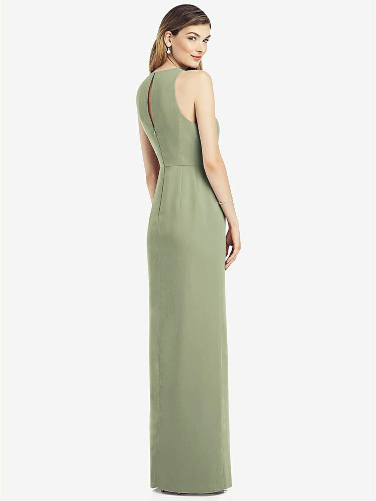 【STYLE: 6818】Sleeveless Chiffon Dress with Draped Front Slit【COLOR: Sage】