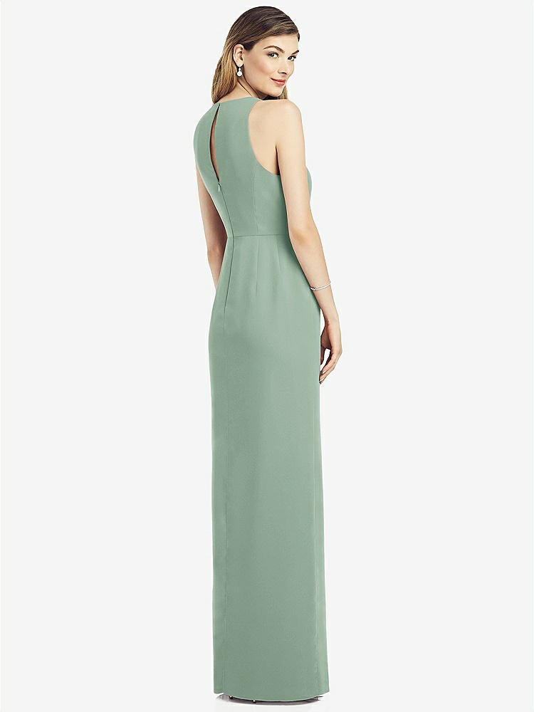 【STYLE: 6818】Sleeveless Chiffon Dress with Draped Front Slit【COLOR: Seagrass】