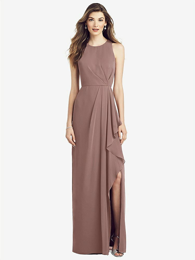 【STYLE: 6818】Sleeveless Chiffon Dress with Draped Front Slit【COLOR: Sienna】