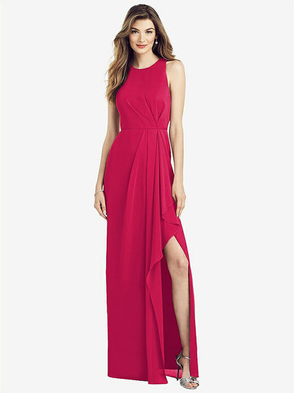 【NEW】【STYLE: 6818】ノースリーブ シフォン ドレス ドレープ フロント スリット【COLOR: Vivid Pink】【SIZE: 00-30W】