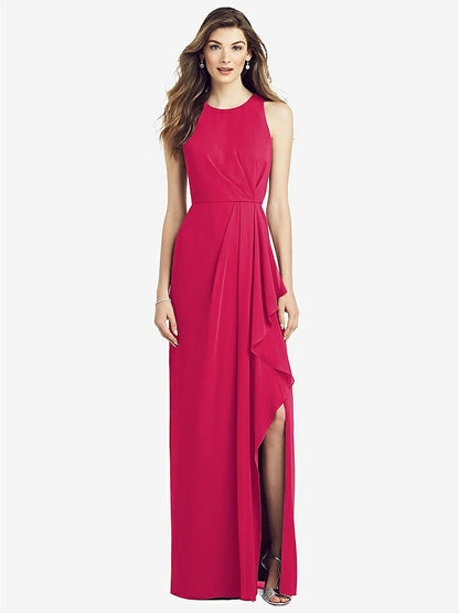 【NEW】【STYLE: 6818】ノースリーブ シフォン ドレス ドレープ フロント スリット【COLOR: Vivid Pink】【SIZE: 00-30W】
