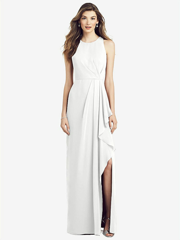 【STYLE: 6818】Sleeveless Chiffon Dress with Draped Front Slit【COLOR: White】