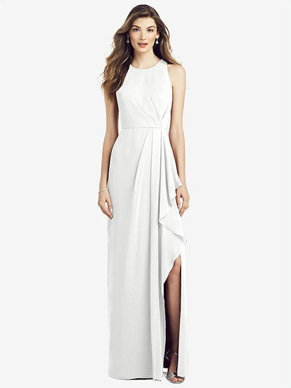 【STYLE: 6818】Sleeveless Chiffon Dress with Draped Front Slit【COLOR: White】