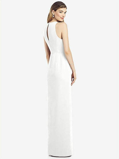 【STYLE: 6818】Sleeveless Chiffon Dress with Draped Front Slit【COLOR: White】