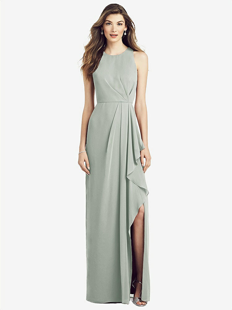 【STYLE: 6818】Sleeveless Chiffon Dress with Draped Front Slit【COLOR: Willow Green】