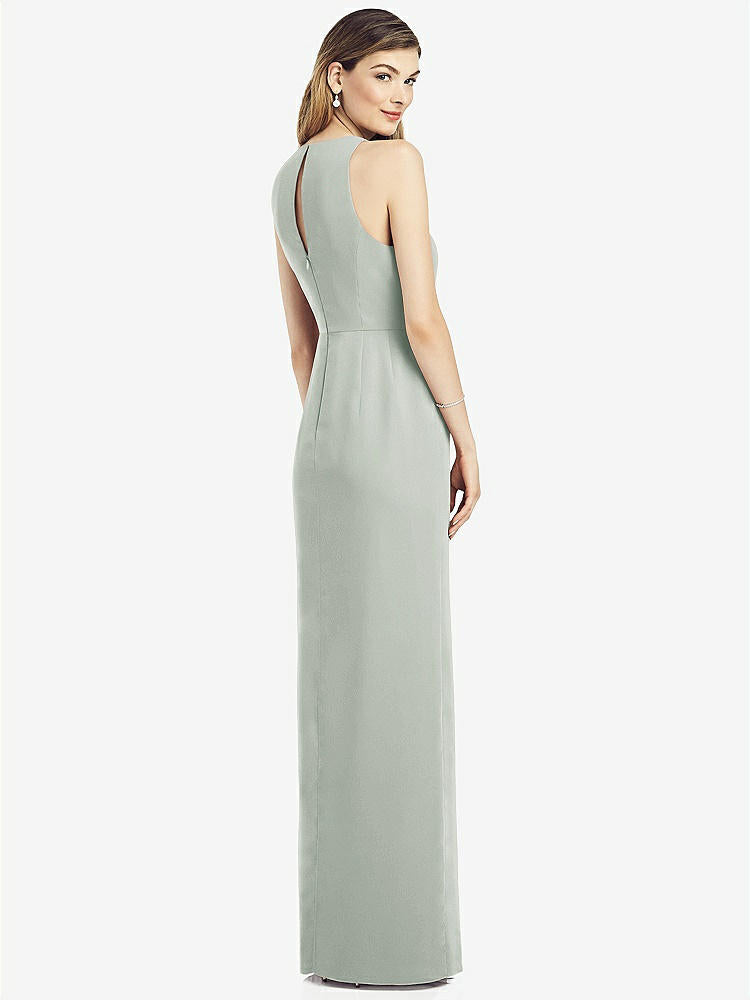 【STYLE: 6818】Sleeveless Chiffon Dress with Draped Front Slit【COLOR: Willow Green】