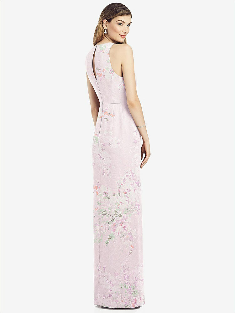 【STYLE: 6818】Sleeveless Chiffon Dress with Draped Front Slit【COLOR: Watercolor Print】
