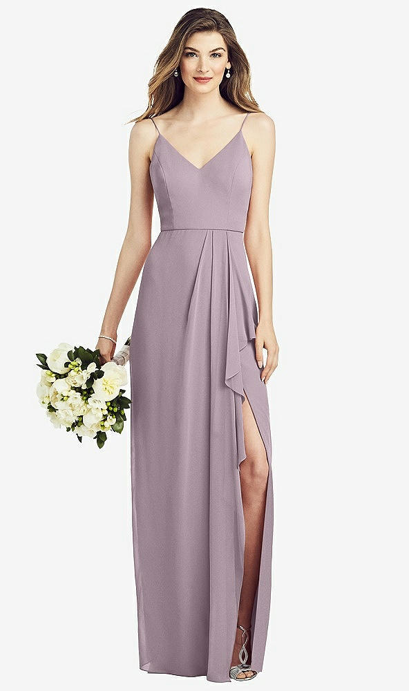 【NEW】【STYLE: 6820】スパゲッティ ストラップ ドレープ スカート ガウン 前面 スリット【COLOR: Lilac Dusk】【SIZE: 00-30W】