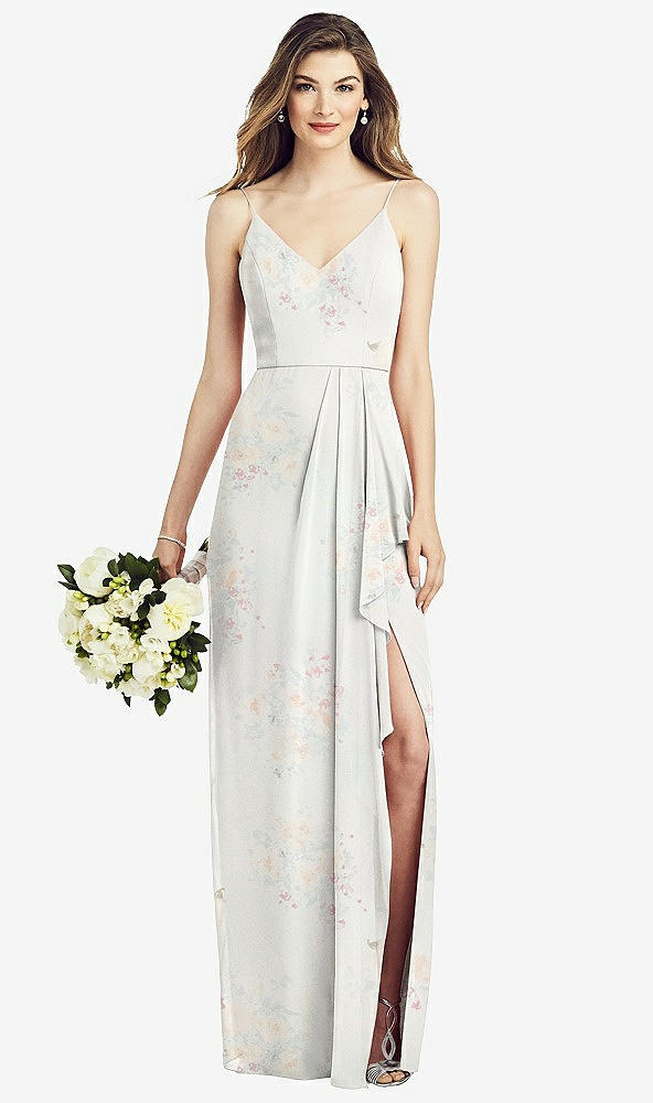 【STYLE: 6820】Spaghetti Strap Draped Skirt Gown with Front Slit【COLOR: Spring Fling】