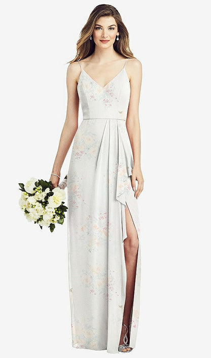 【STYLE: 6820】Spaghetti Strap Draped Skirt Gown with Front Slit【COLOR: Spring Fling】