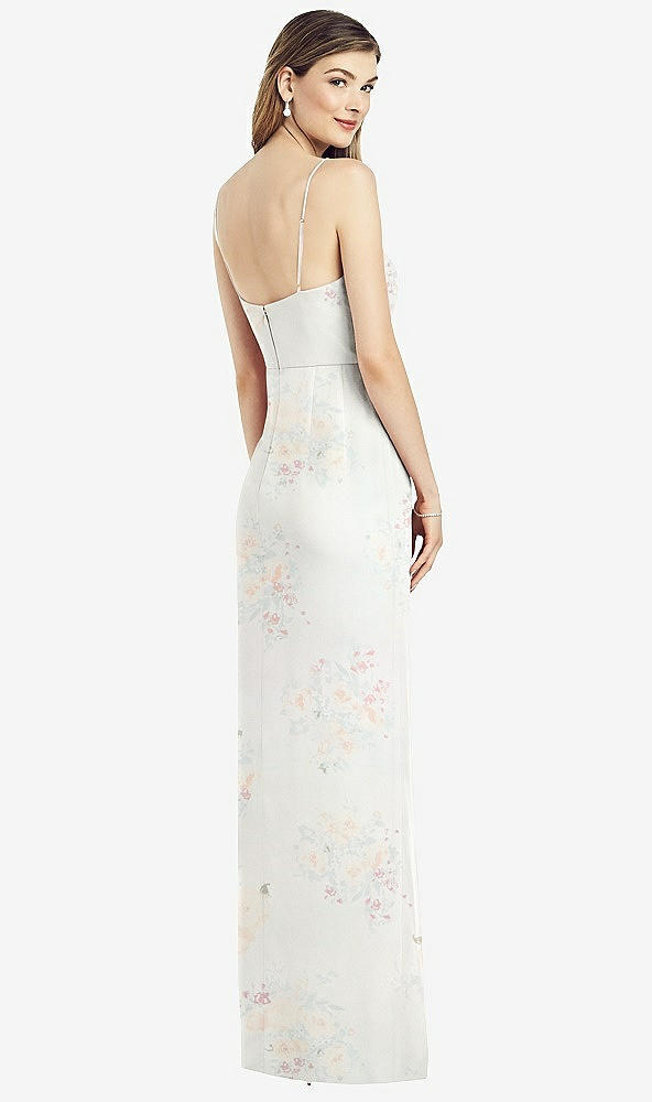 【STYLE: 6820】Spaghetti Strap Draped Skirt Gown with Front Slit【COLOR: Spring Fling】