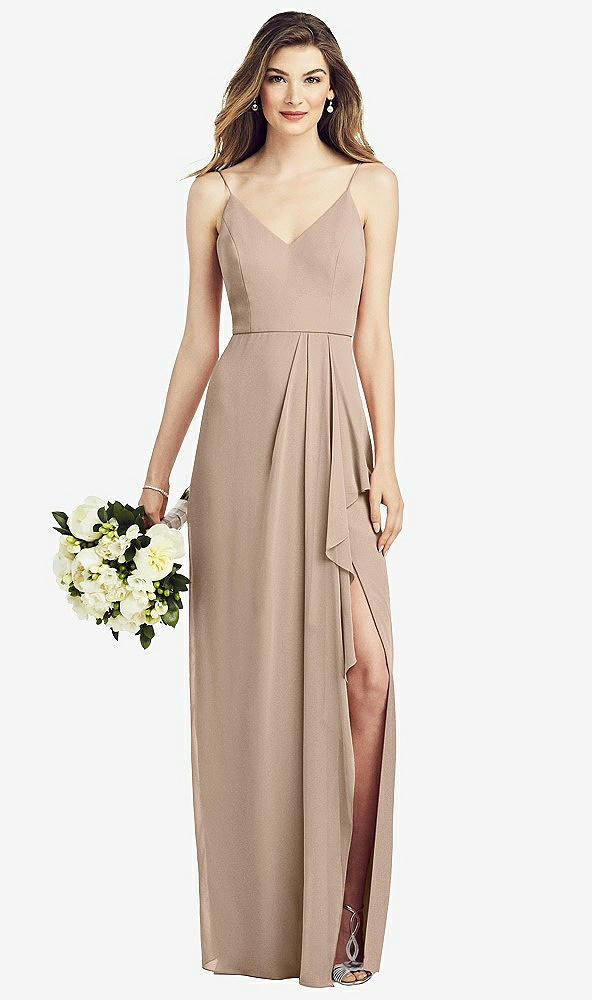 【STYLE: 6820】Spaghetti Strap Draped Skirt Gown with Front Slit【COLOR: Topaz】