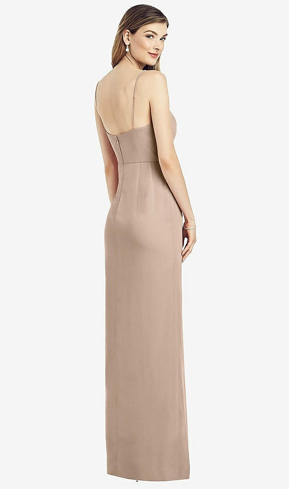 【STYLE: 6820】Spaghetti Strap Draped Skirt Gown with Front Slit【COLOR: Topaz】