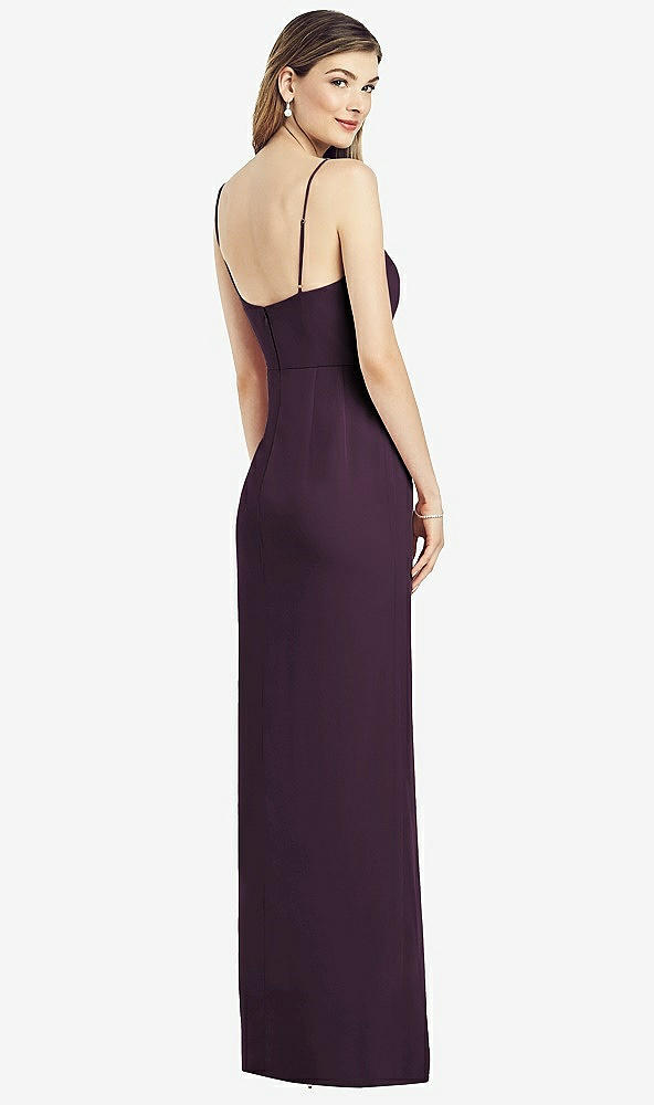 【NEW】【STYLE: 6820】スパゲッティ ストラップ ドレープ スカート ガウン 前面 スリット【COLOR: Aubergine】【SIZE: 00-30W】
