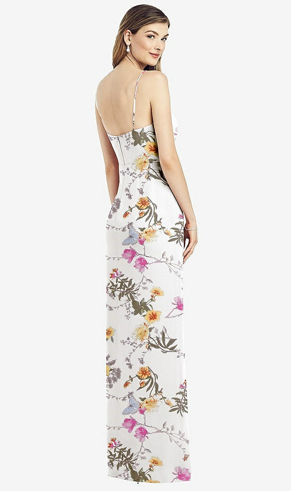 【STYLE: 6820】Spaghetti Strap Draped Skirt Gown with Front Slit【COLOR: Butterfly Botanica Ivory】