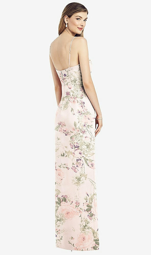 【STYLE: 6820】Spaghetti Strap Draped Skirt Gown with Front Slit【COLOR: Blush Garden】