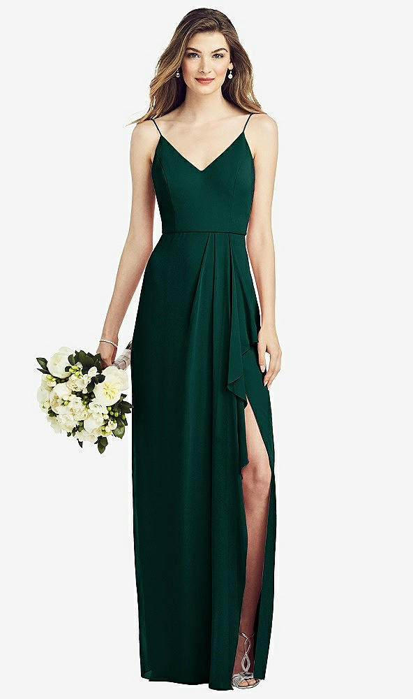 【STYLE: 6820】Spaghetti Strap Draped Skirt Gown with Front Slit【COLOR: Evergreen】
