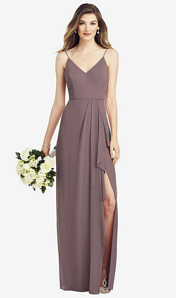【STYLE: 6820】Spaghetti Strap Draped Skirt Gown with Front Slit【COLOR: French Truffle】