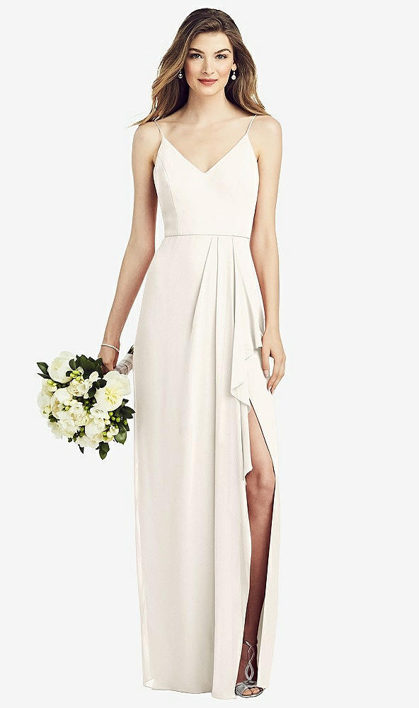 【STYLE: 6820】Spaghetti Strap Draped Skirt Gown with Front Slit【COLOR: Ivory】