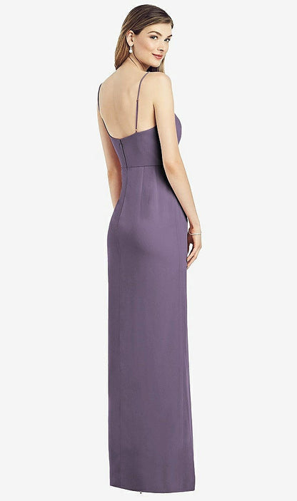 【NEW】【STYLE: 6820】スパゲッティ ストラップ ドレープ スカート ガウン 前面 スリット【COLOR: Lavender】【SIZE: 00-30W】