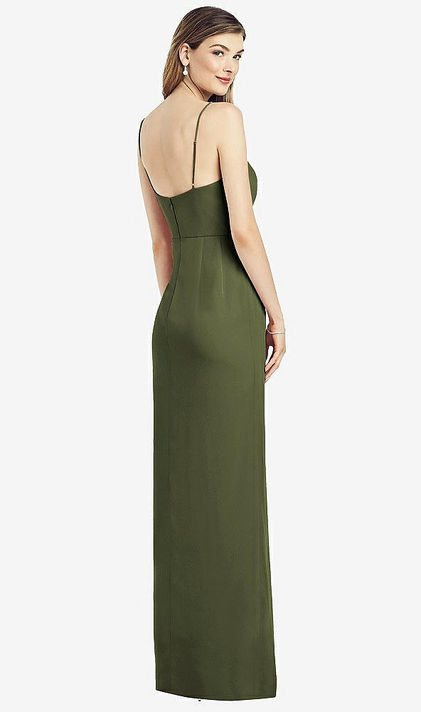 【NEW】【STYLE: 6820】スパゲッティ ストラップ ドレープ スカート ガウン 前面 スリット【COLOR: Olive Green】【SIZE: 00-30W】
