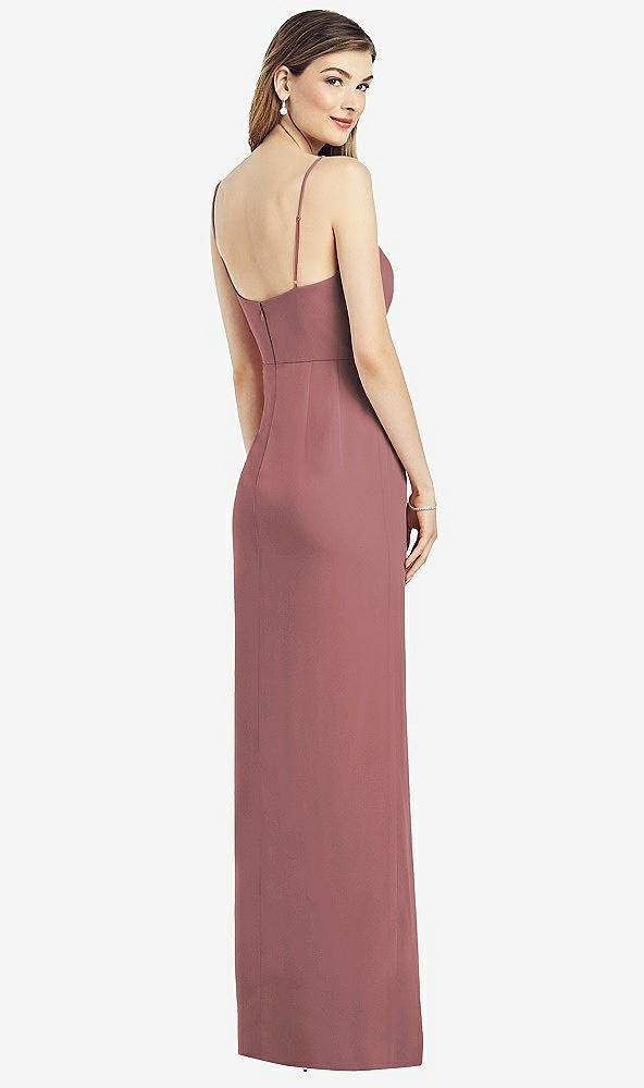 【STYLE: 6820】Spaghetti Strap Draped Skirt Gown with Front Slit【COLOR: Rosewood】