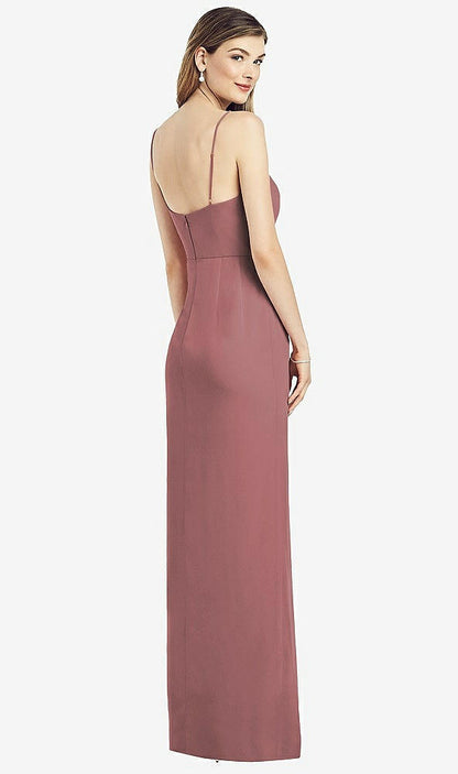 【STYLE: 6820】Spaghetti Strap Draped Skirt Gown with Front Slit【COLOR: Rosewood】