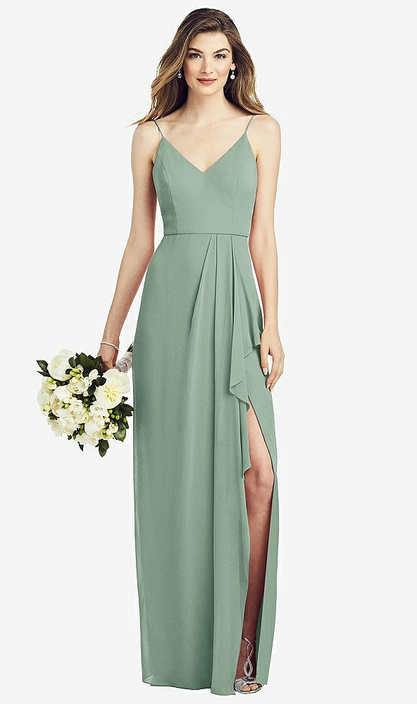 【STYLE: 6820】Spaghetti Strap Draped Skirt Gown with Front Slit【COLOR: Seagrass】